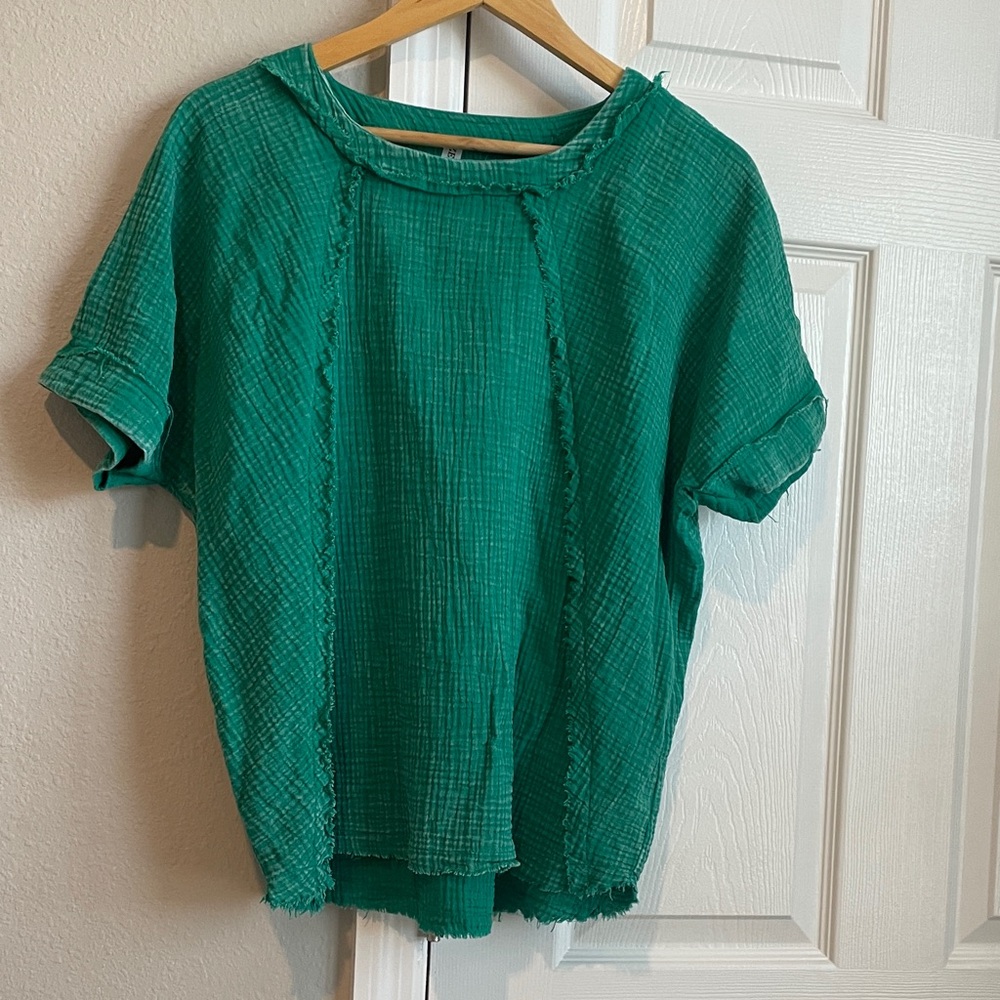 Zenana Mineral Washed Green Blouse